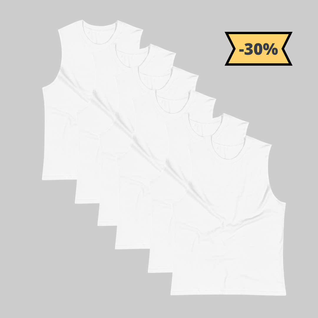 Camiseta Blanca de Algodón Sin Mangas 6 Pack - Elegancia y calidad en nuestra insignia. Descubre la perfección del algodón premium importado.