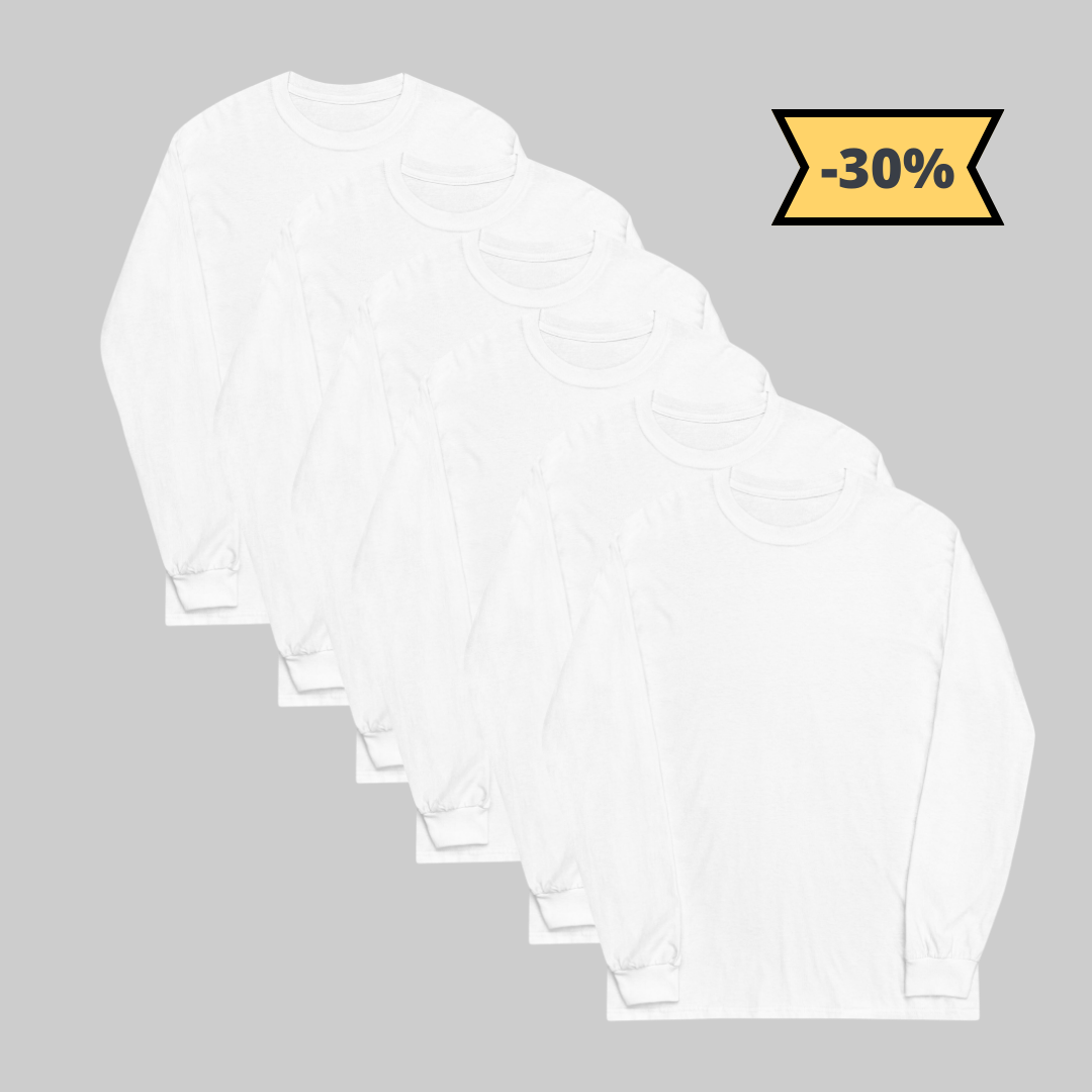 Camiseta de Manga Larga para Hombre en Blanco: Estilo y Comodidad en una Prenda Esencial. Camiseta blanca manga larga Pack 6