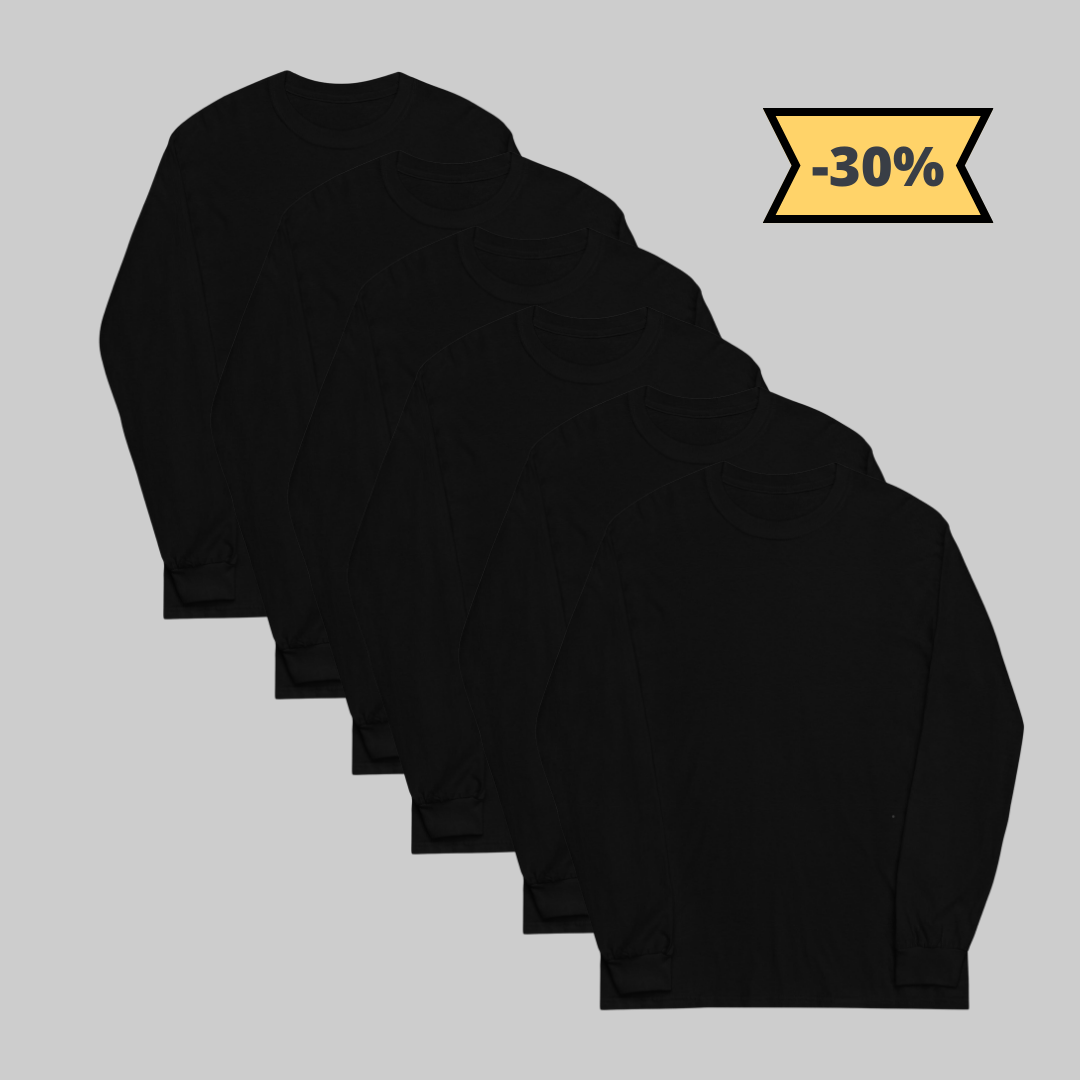 Camiseta Negra manga larga paquete de 6: Estilo y Comodidad en una Prenda Esencial. ¡Agrégala a tu Colección! compra ahora en Guatemala