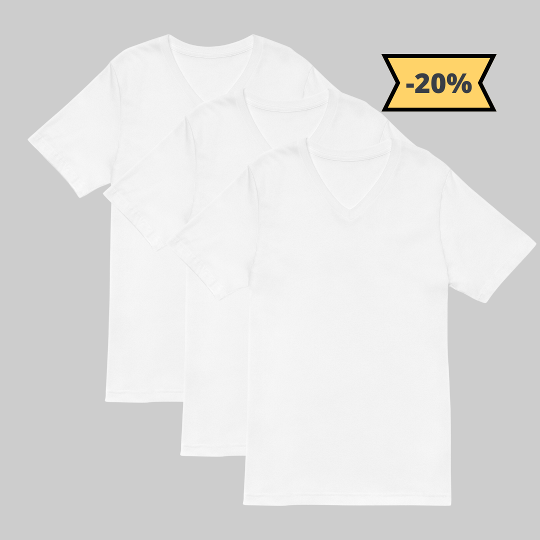 Camiseta Blanca Cuello V Pack 3 - Elegancia y calidad en nuestra insignia. Descubre la perfección del algodón premium importado. Paquete de 3