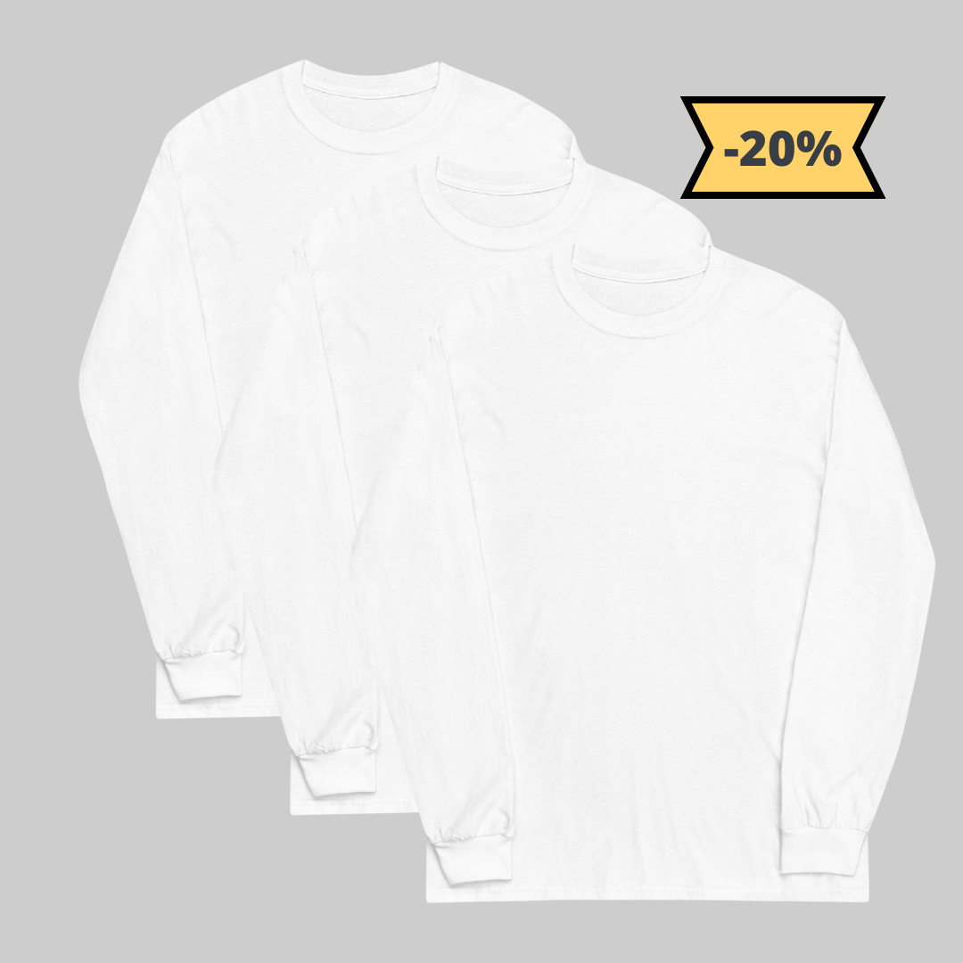 Camiseta de Manga Larga para Hombre en Blanco: Estilo y Comodidad en una Prenda Esencial. Camiseta blanca manga larga Pack 3