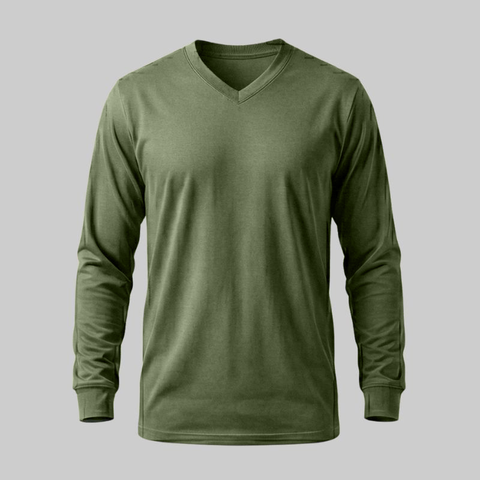 Playera Verde manga larga Cuello en V - tono uniforme HdT