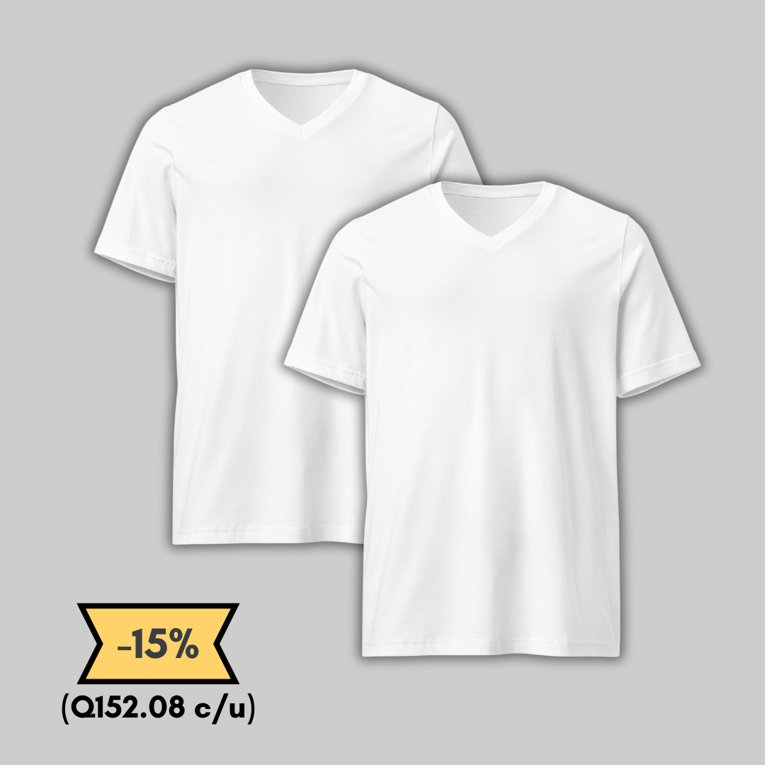 Playera Blanca Cuello V Pack 2