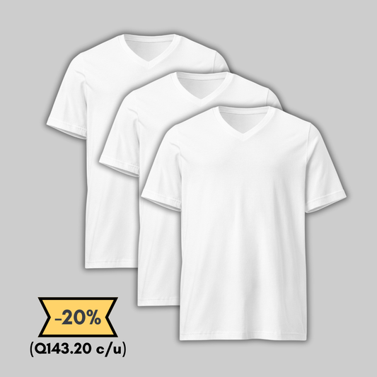 White V-Neck T-Shirt Pack of 3