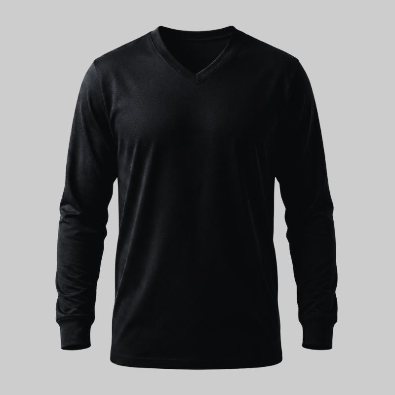 T-shirt noir à manches longues et col en V