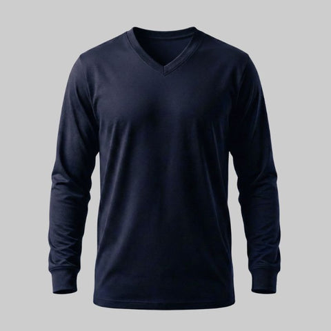 Playera Azul manga larga Cuello en V