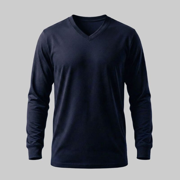 Playera Azul manga larga Cuello en V