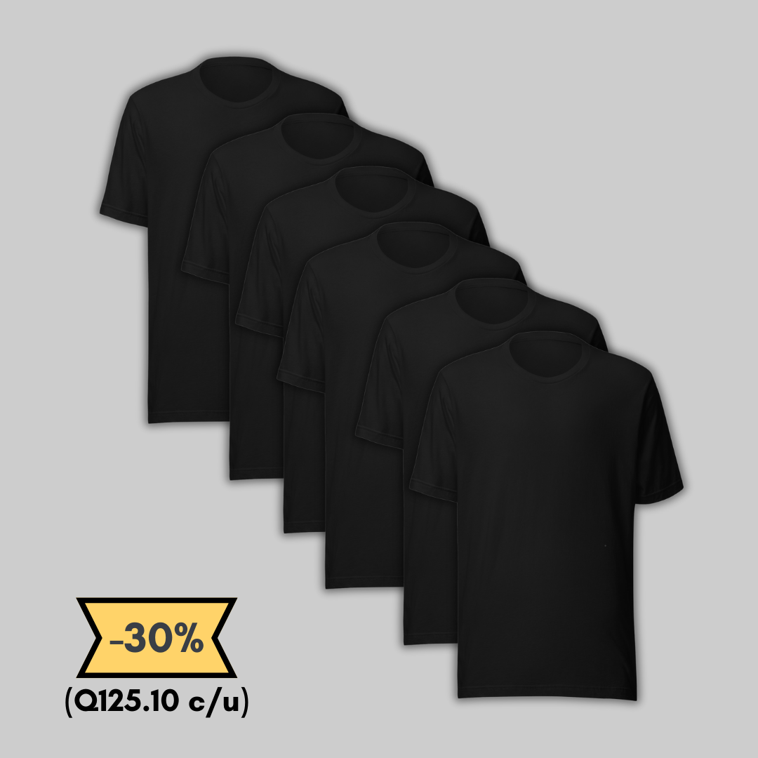 Black Cotton T-shirt Pack of 6