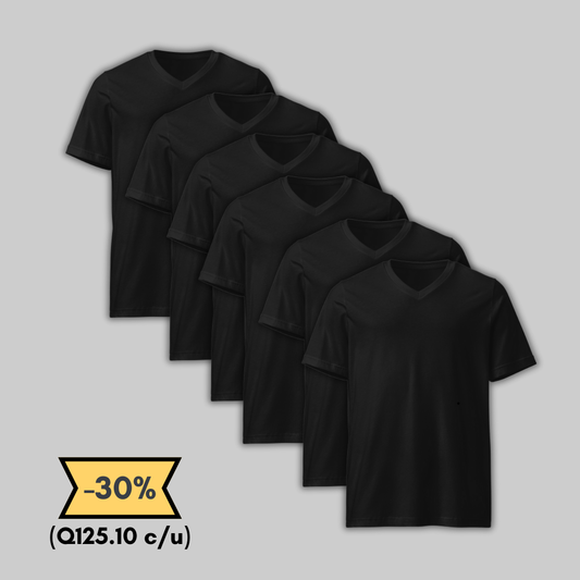 Lot de 6 t-shirts noirs à col en V