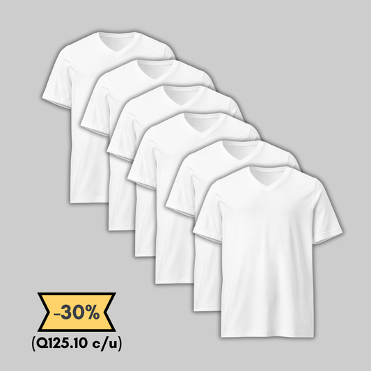 Lot de 6 t-shirts blancs à col en V