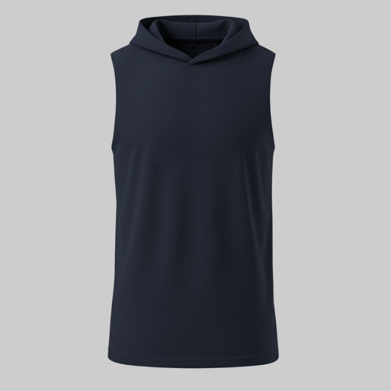 Camiseta Azul Sin Mangas con Capucha