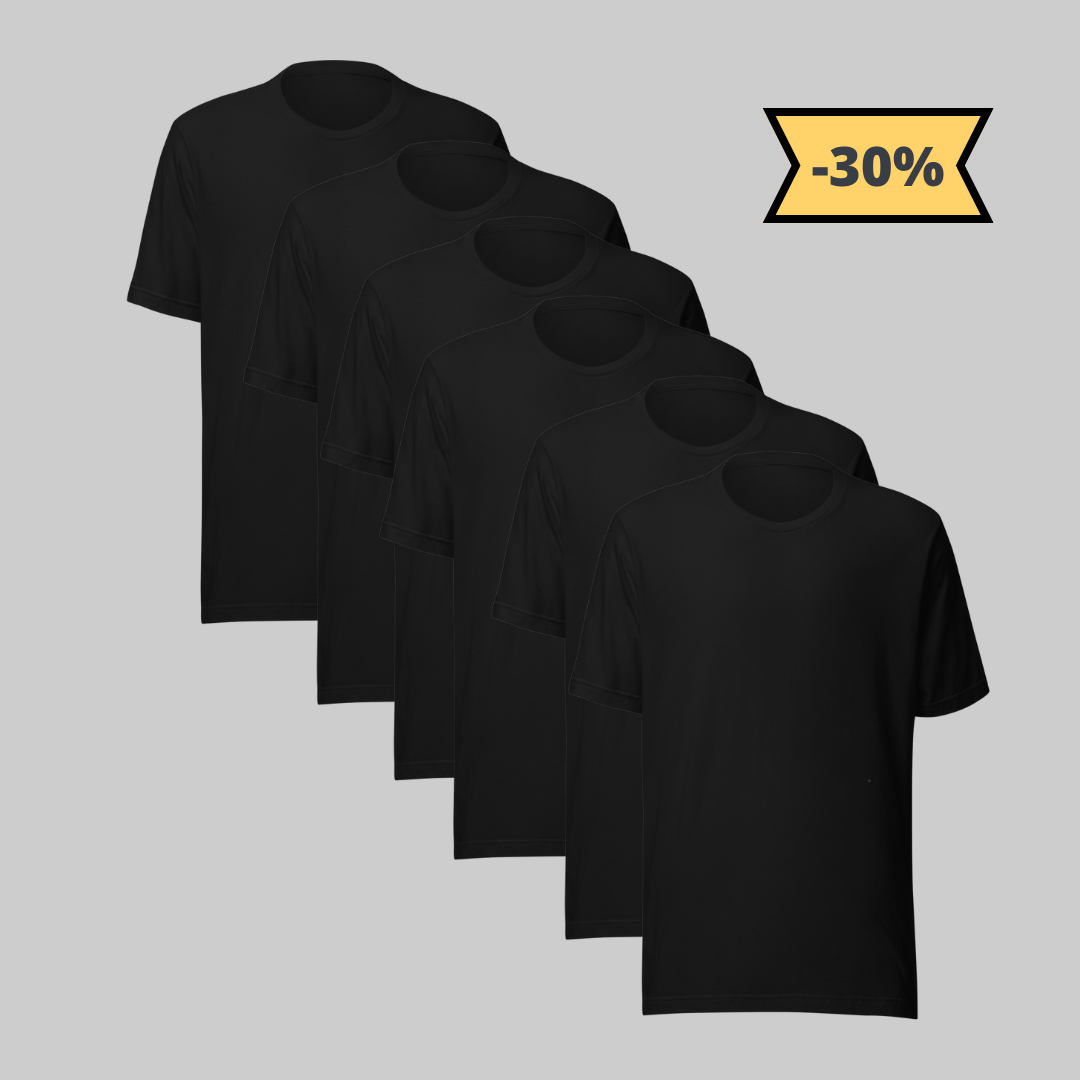 Camiseta Negra de Algodón Pack 6 - Elegancia y calidad en nuestra insignia. Descubre la perfección del algodón premium importado. Paquete de 6