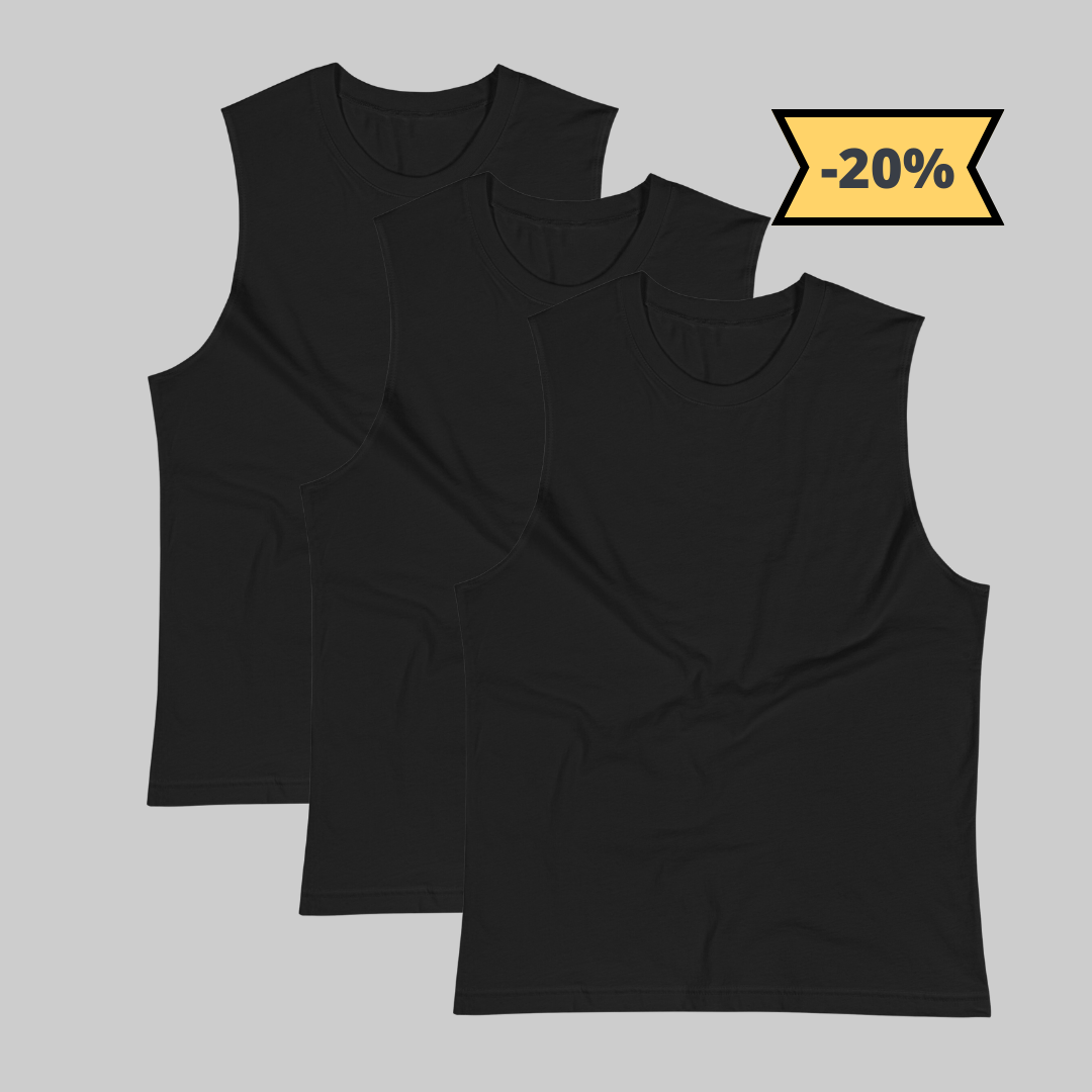Camiseta Negra de Algodón Sin Mangas 3 Pack - Elegancia y calidad en nuestra insignia. Descubre la perfección del algodón premium importado.\