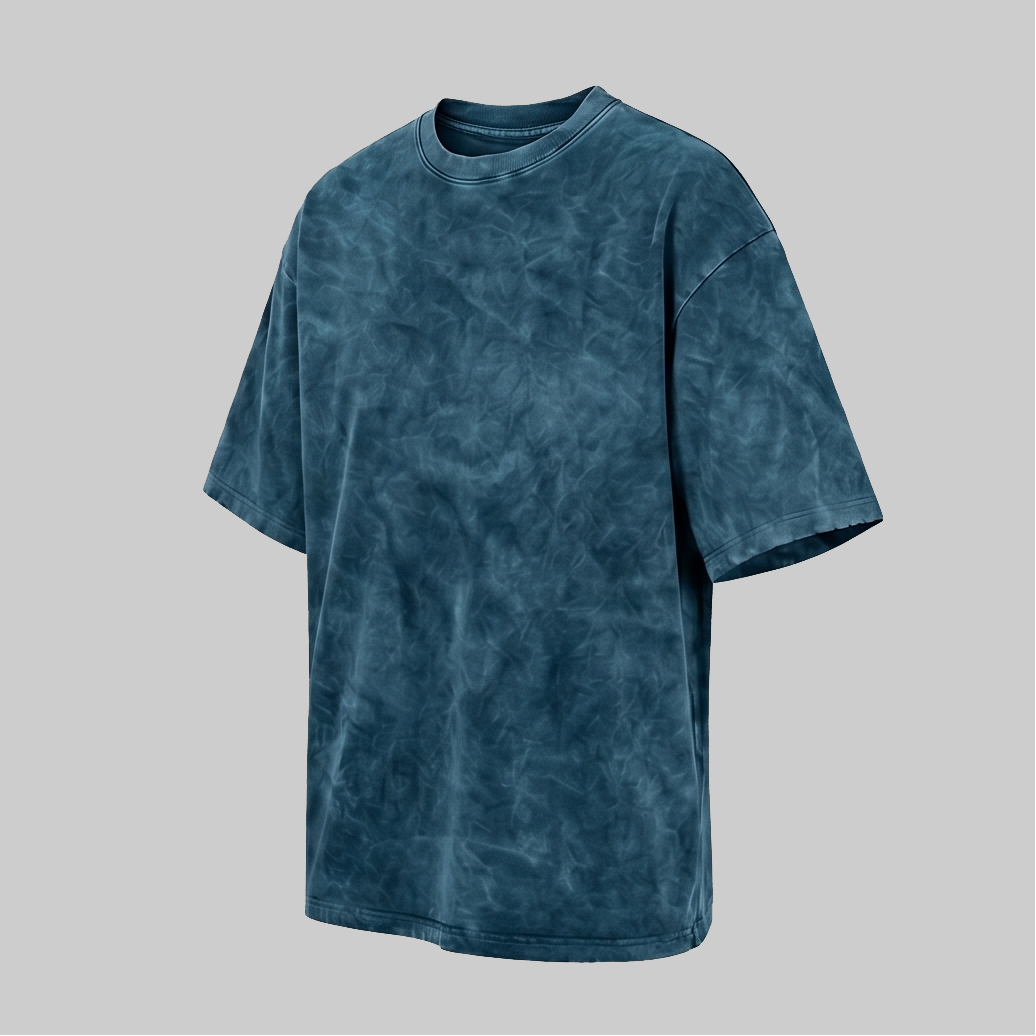 Playera Acid Wash Azul Oversize 240G — vista 4