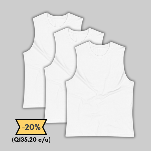 Camiseta Blanca Sin Mangas Pack 3