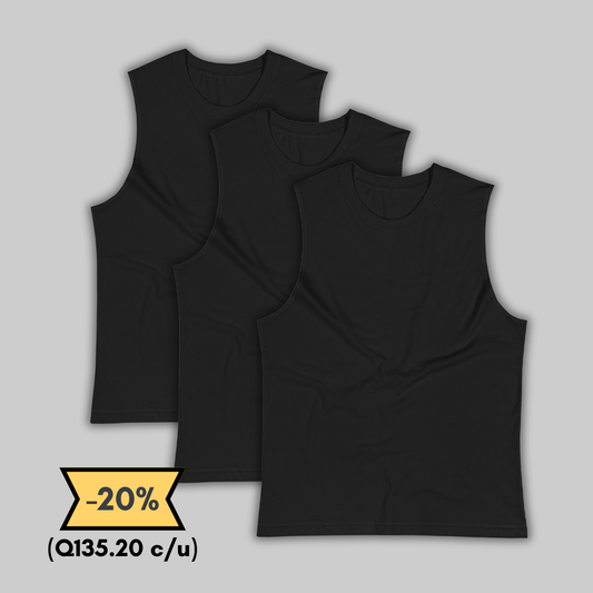 Black Sleeveless T-Shirt 3 Pack