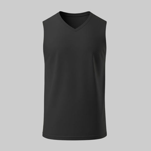 Camiseta Negra Sin Mangas Cuello en V — vista 2