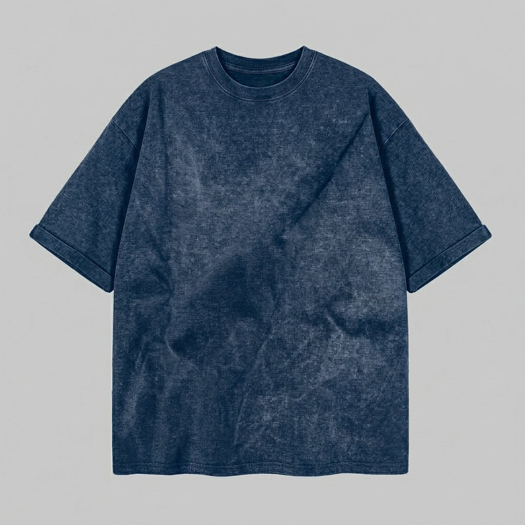 Playera Acid Wash Azul Petróleo Oversize 240G — frente