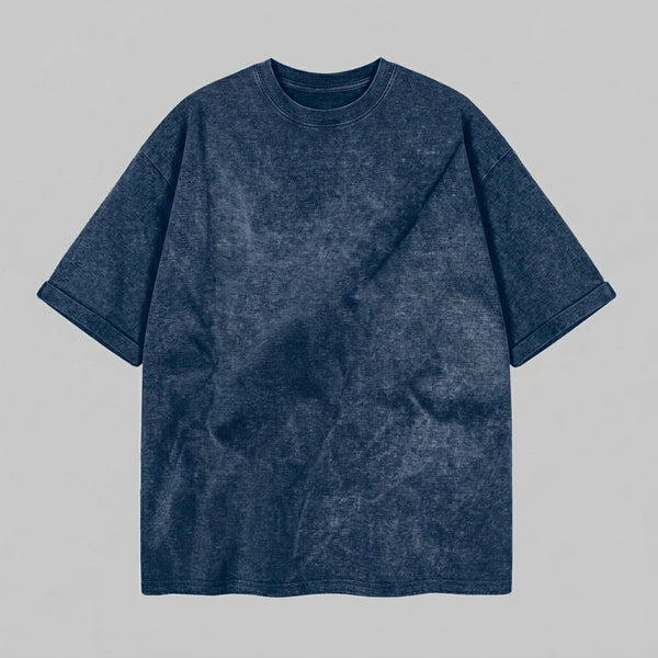 Playera Acid Wash Azul Petróleo Oversize 240G — frente