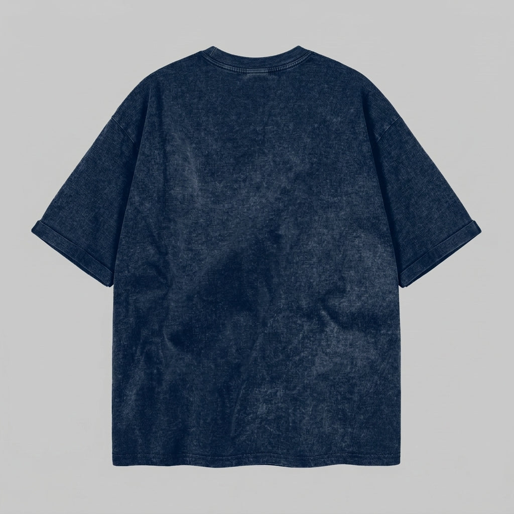 Playera Acid Wash Azul Petróleo Oversize 240G — trasera