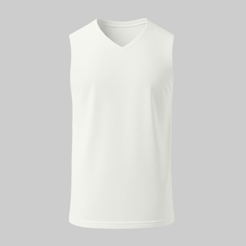 Camiseta Blanca Sin Mangas Cuello en V - tono uniforme HdT