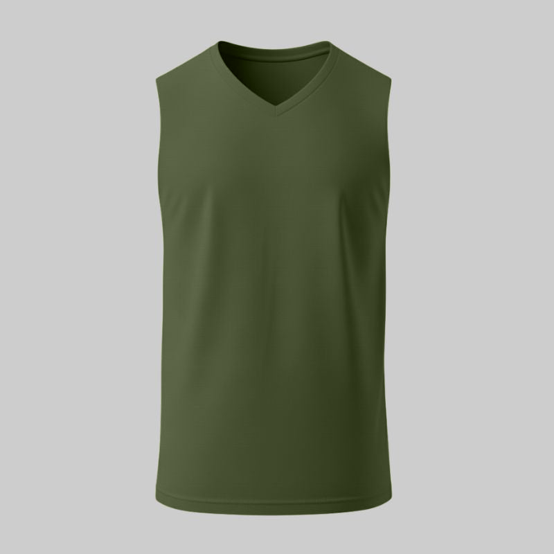 Camiseta Verde Sin Mangas Cuello en V - tono uniforme HdT