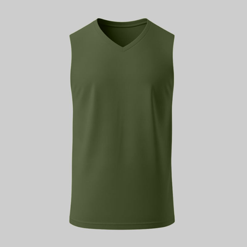 Camiseta Verde Sin Mangas Cuello en V - tono uniforme HdT
