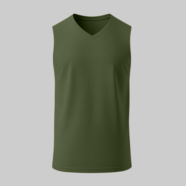 Camiseta Verde Sin Mangas Cuello en V - tono uniforme HdT