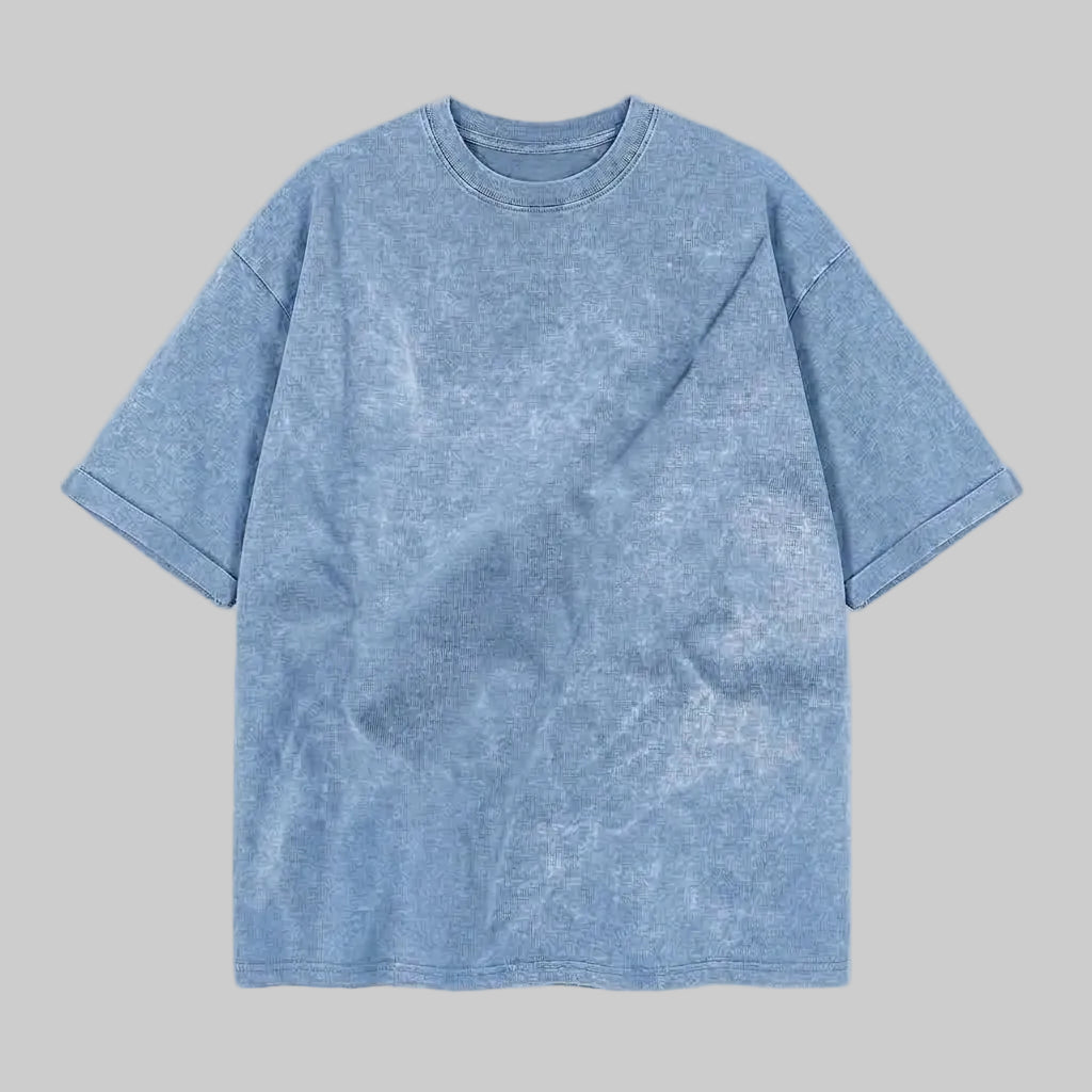 Playera Acid Wash Celeste Oversize 240G — frente