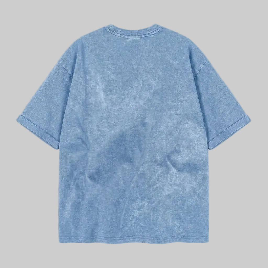 Playera Acid Wash Celeste Oversize 240G — trasera