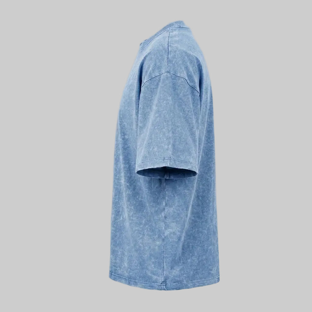 Playera Acid Wash Celeste Oversize 240G — lateral