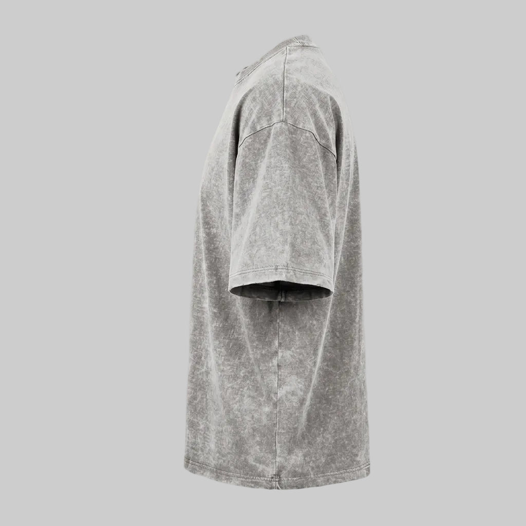 Playera Acid Wash Gris Oversize 240G — lateral