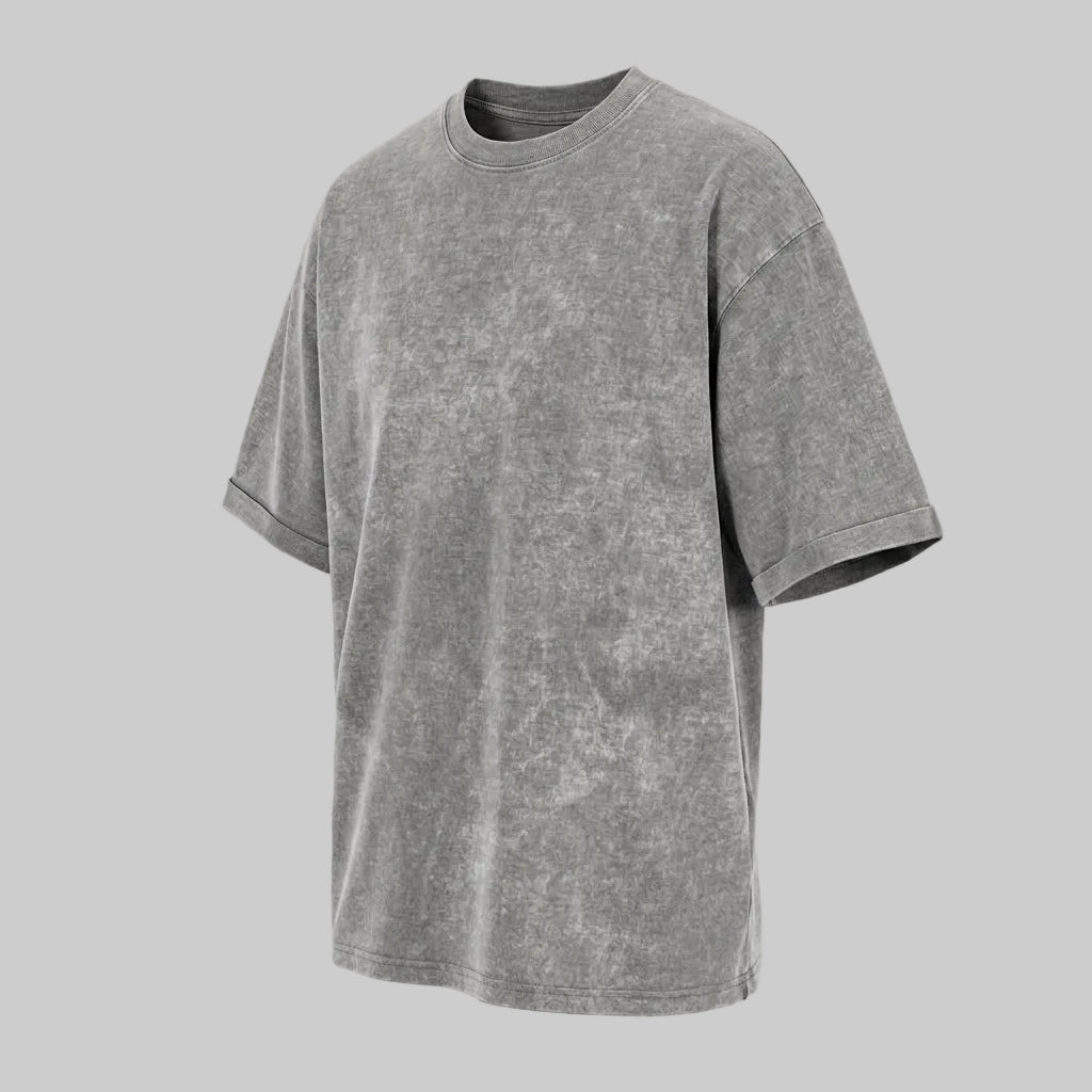 Playera Acid Wash Gris Oversize 240G — 3/4 diagonal