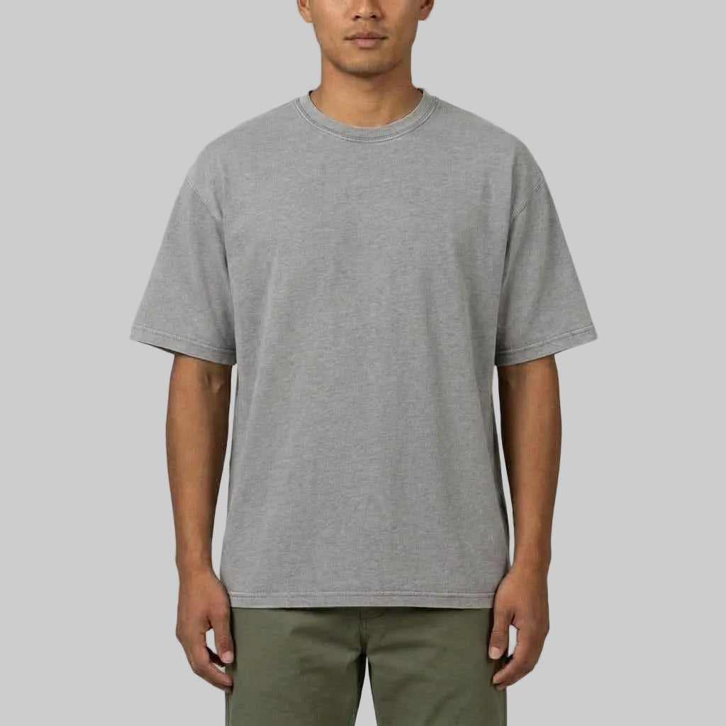 Playera Acid Wash Gris Oversize 240G — modelo