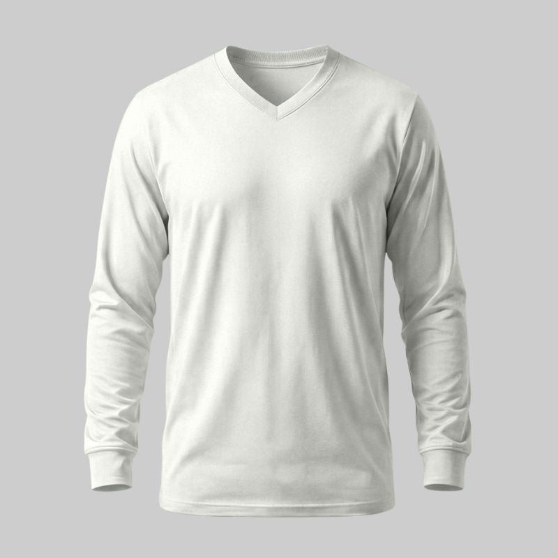 Playera Blanca manga larga Cuello en V - tono uniforme HdT