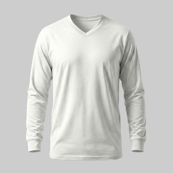 Playera Blanca manga larga Cuello en V - tono uniforme HdT