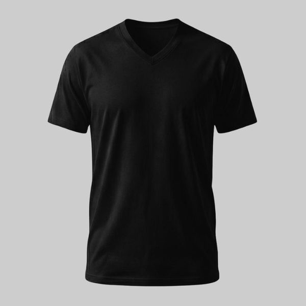 Playera Negra de Algodón Cuello en V - tono uniforme HdT