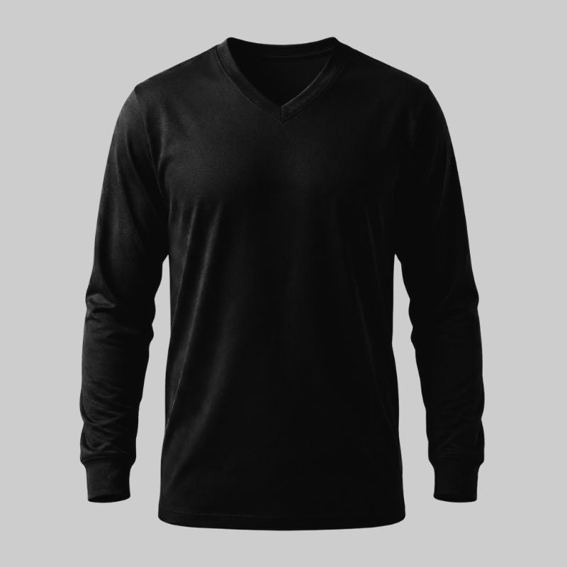 Playera Negra manga larga Cuello en V - tono uniforme HdT