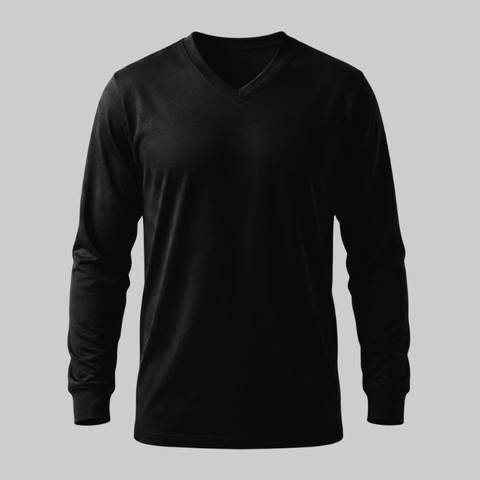 Playera Negra manga larga Cuello en V - tono uniforme HdT