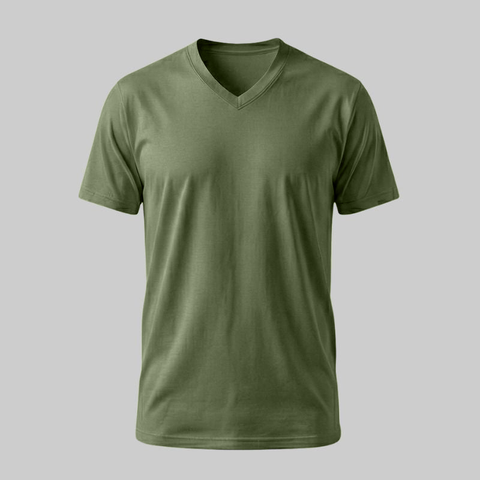 Playera Verde de Algodón Cuello en V - tono uniforme HdT