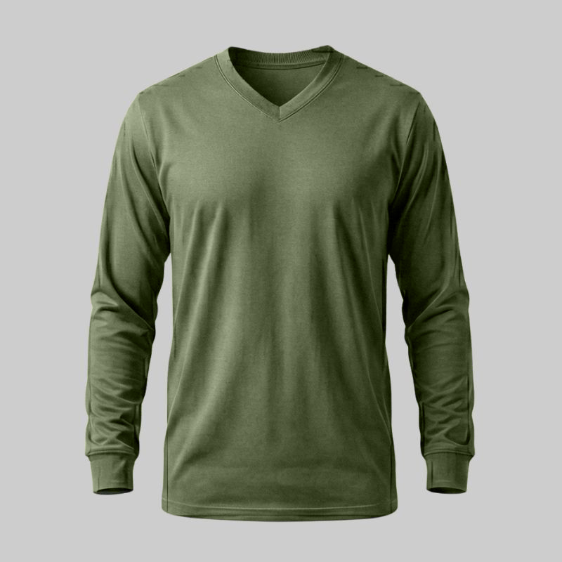Playera Verde manga larga Cuello en V - tono uniforme HdT