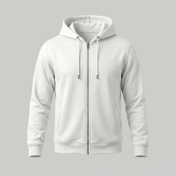 Sudadero Blanco con capucha y Zipper - tono uniforme HdT