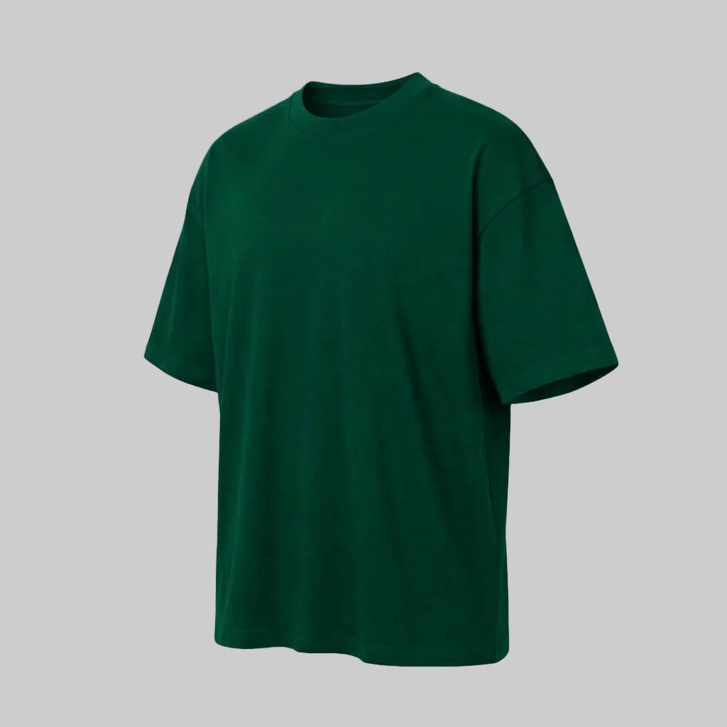 Playera Oversize Verde 260G Qatar — 3/4 diagonal